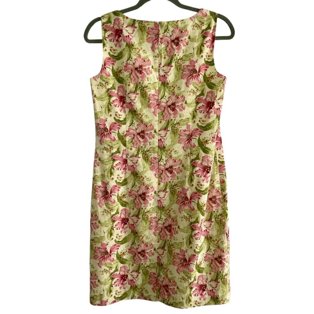 Coldwater Creek Floral Linen Blend Beaded Sleeveless Shift Dress Petite 10 - Picture 3 of 16